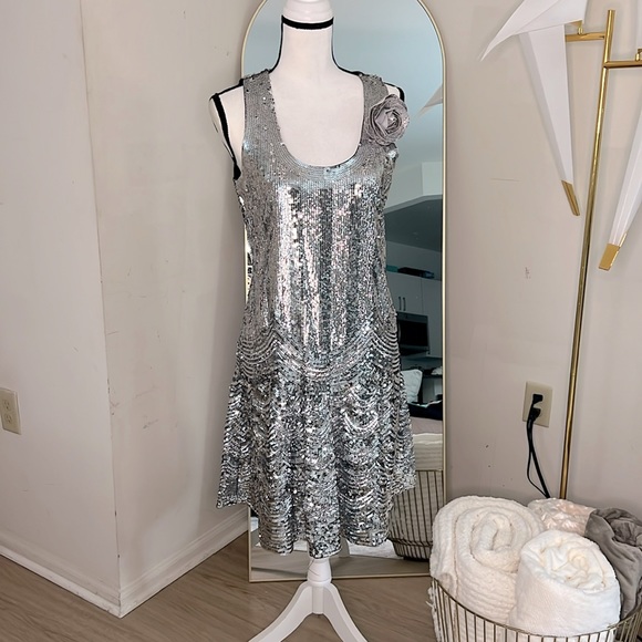 Michael Michael Kors, Sequined Slip Dress, Silver, 4